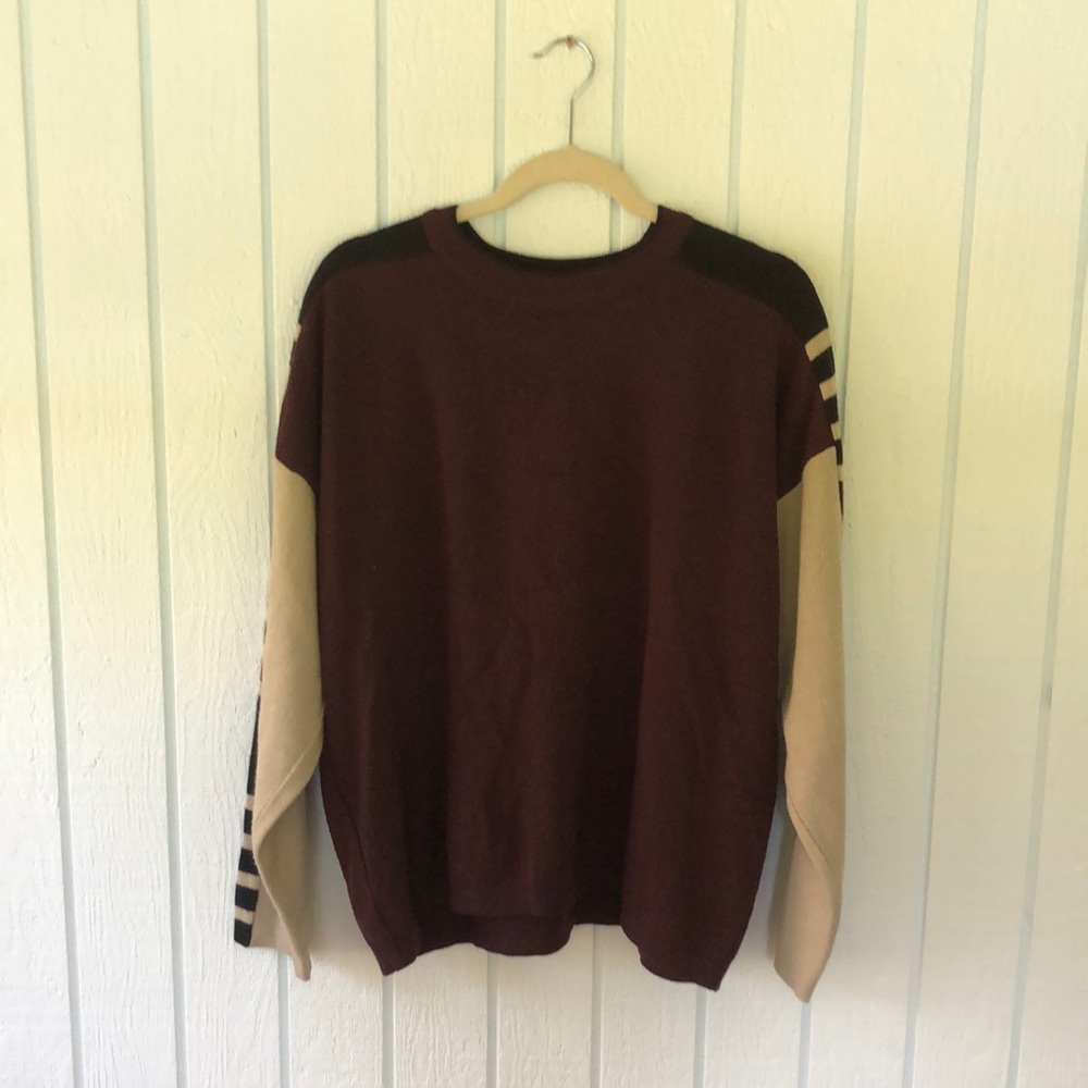 Maroon Tan & Black Detailed Oversized Sweater